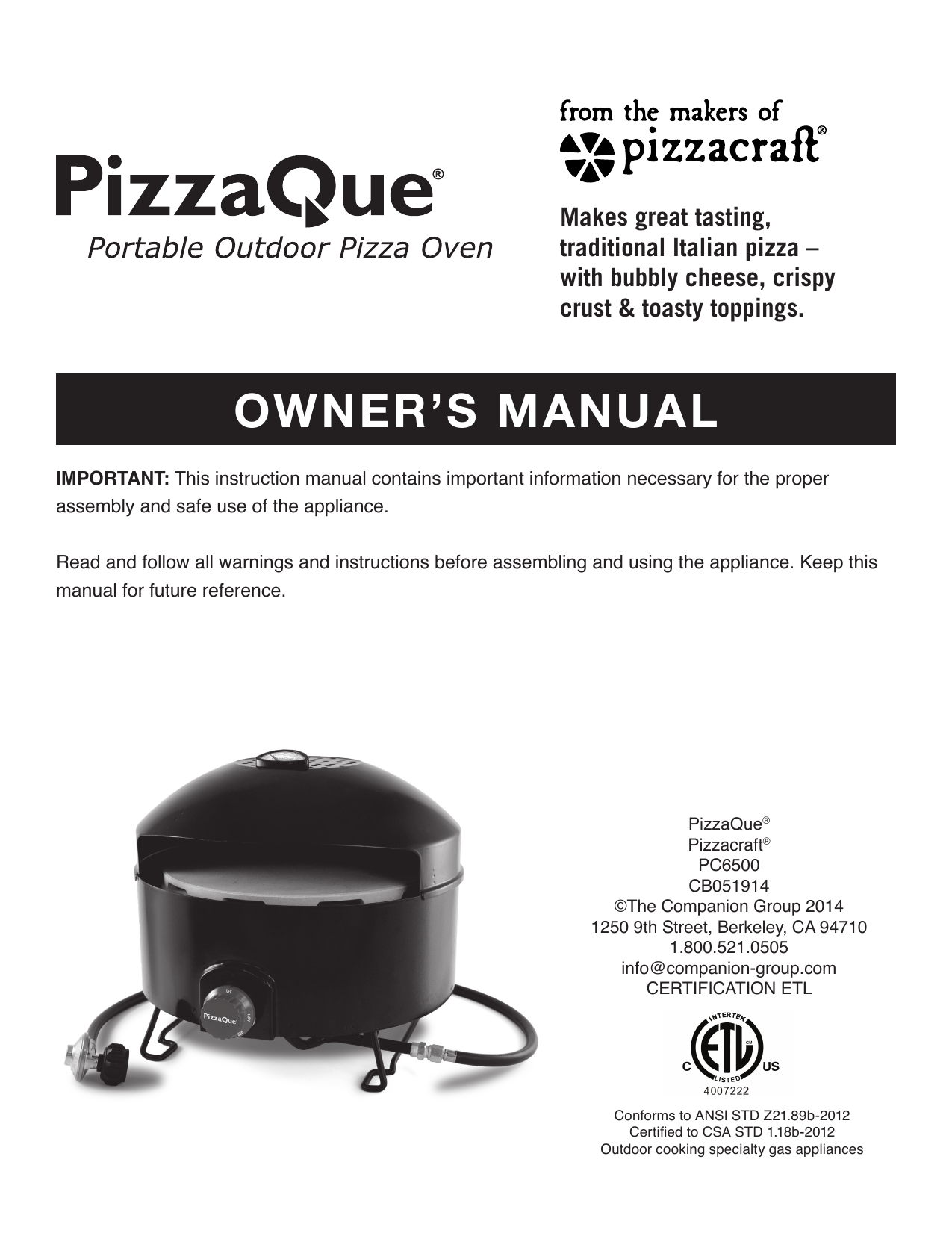 Pizzacraft Pc6500 Pizzaque Portable Propane Gas Outdoor Pizza Oven Instructions Manualzz