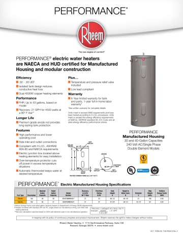 Rheem Performance 40 Gal. 4500-Watt Elements Medium Electric Water