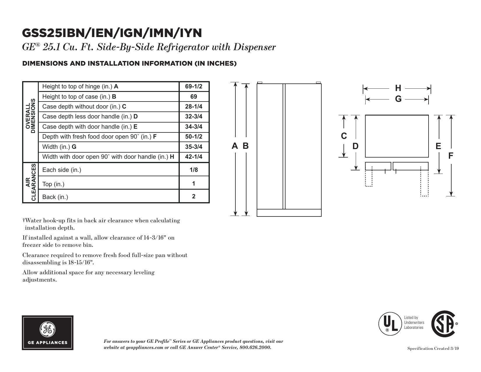 Ge Gss25imnes Gss25iynfs Gss25ignbb Gss25ibnts Gss25ignww Specification Manualzz