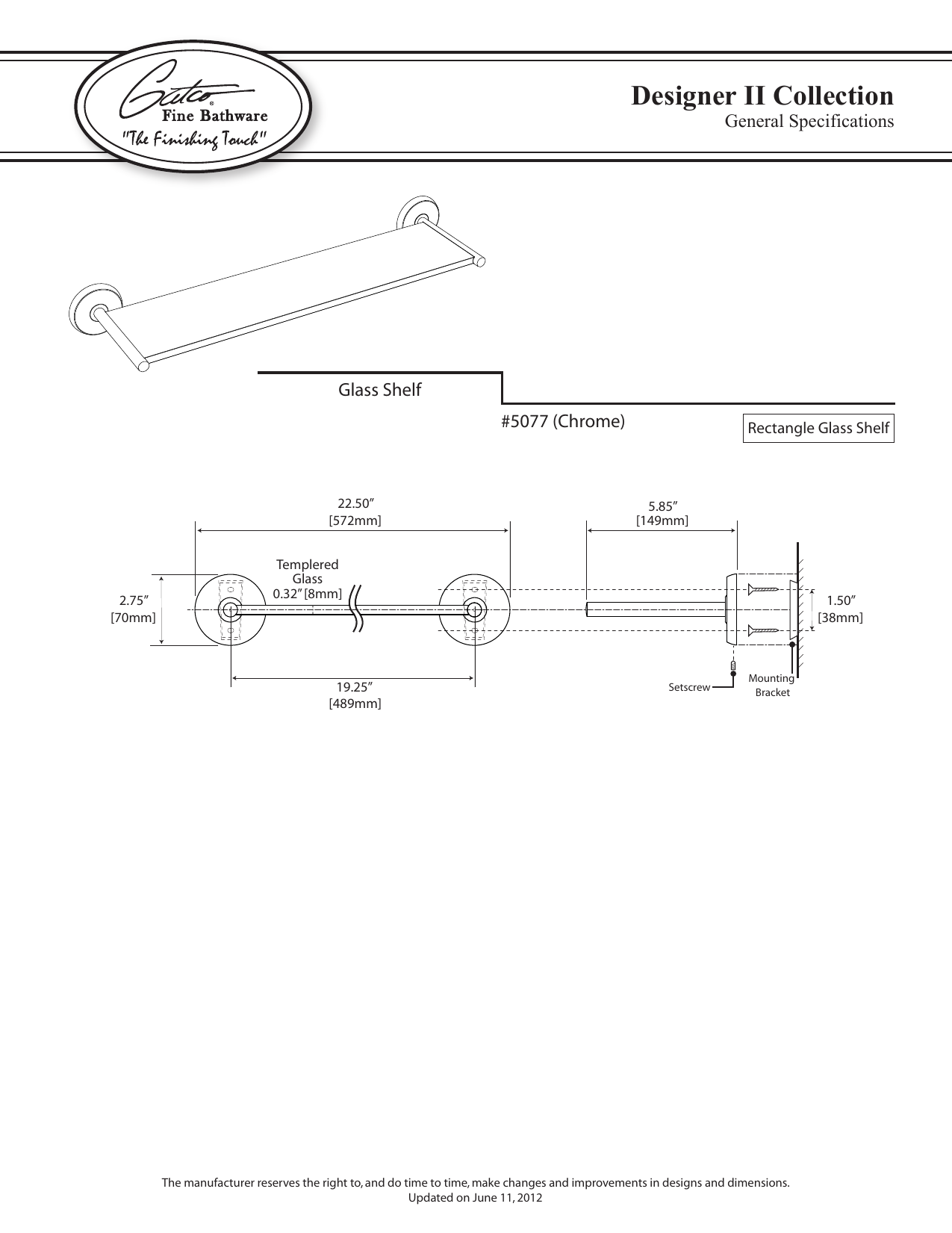 Gatco 5077 Designer II 22.5 in. W Glass Shelf in Chrome ...