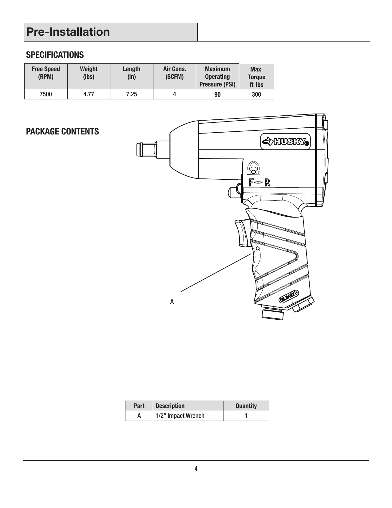 Husky H4430 Specification Manualzz