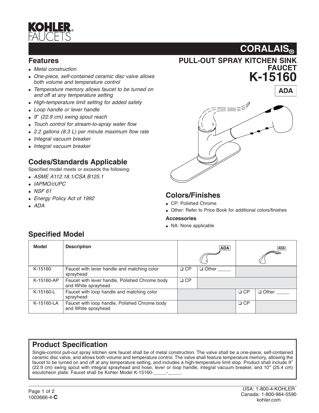 Kohler A112.18.1 Kitchen Faucet Parts : Faucet Parts Repair - Karen