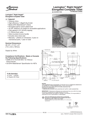 American Standard 718AA107.020 Lexington Right Height Elongated Toilet ...