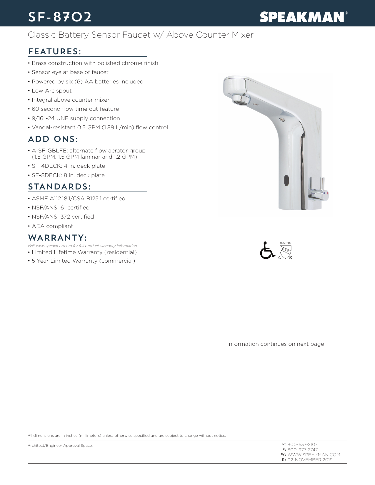 Speakman Sf 8702 Specification Manualzz