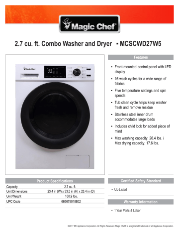 Magic Chef 2.7 Cu. ft. Combo Washer and Dryer