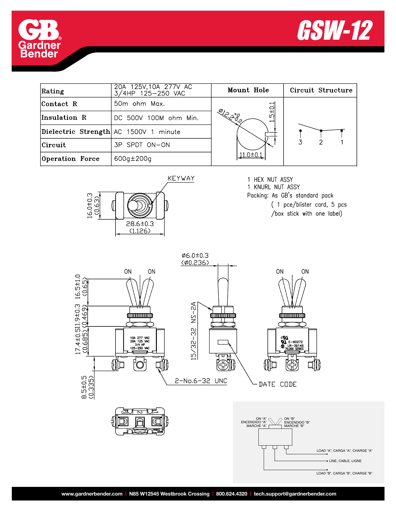 Gardner Bender GSW12 SinglePole Toggle Switch SPDT (Case of 5