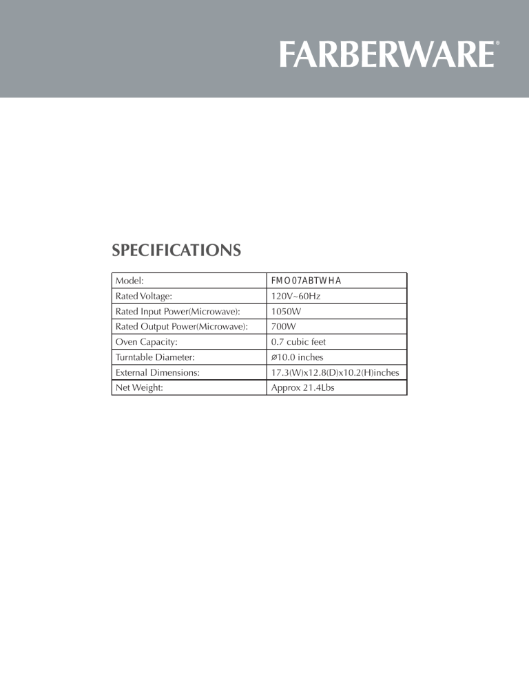 Farberware FMO07ABTWHA Specification | Manualzz