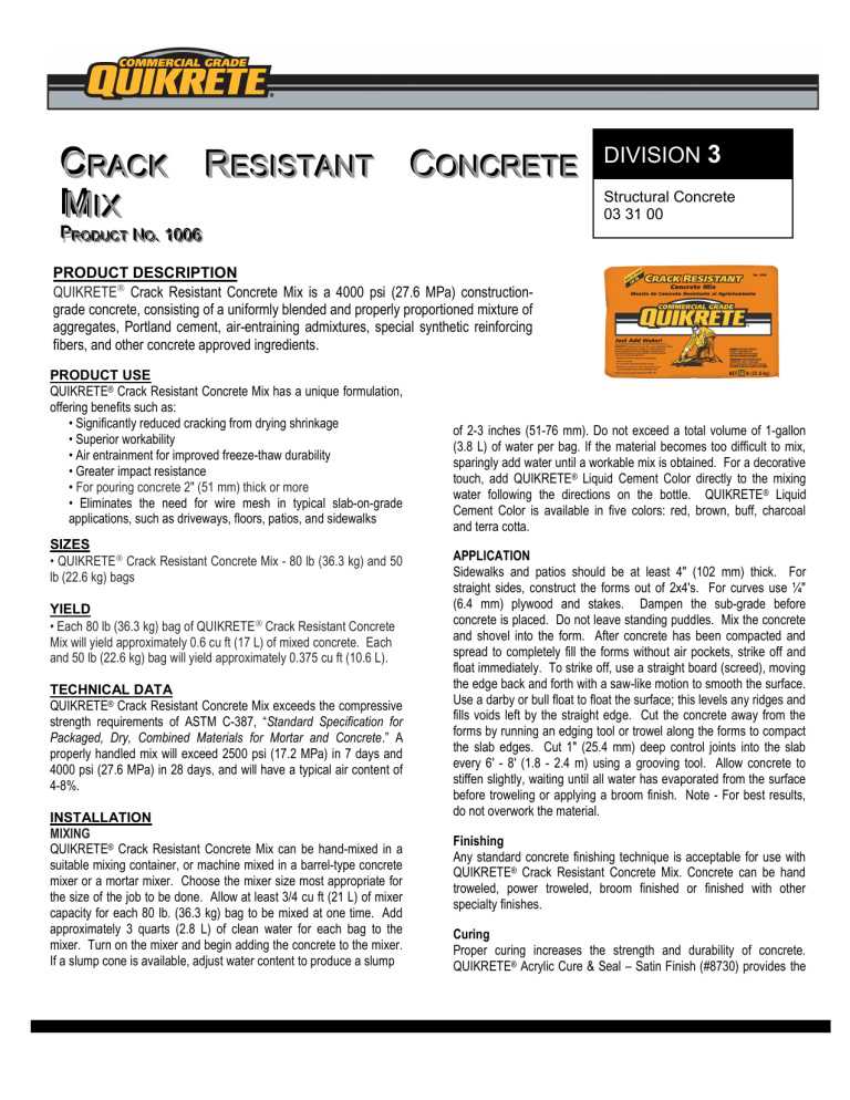Quikrete 100650 Operating Instructions Manualzz