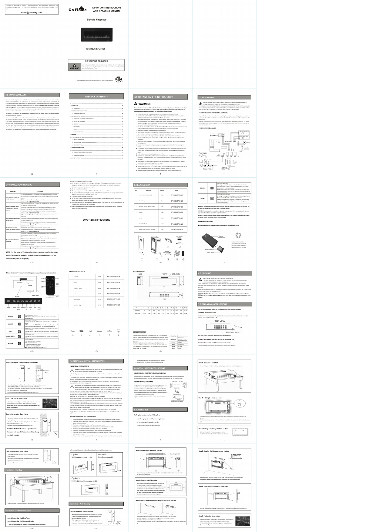 Costway Ep23626 Installation Guide Manualzz
