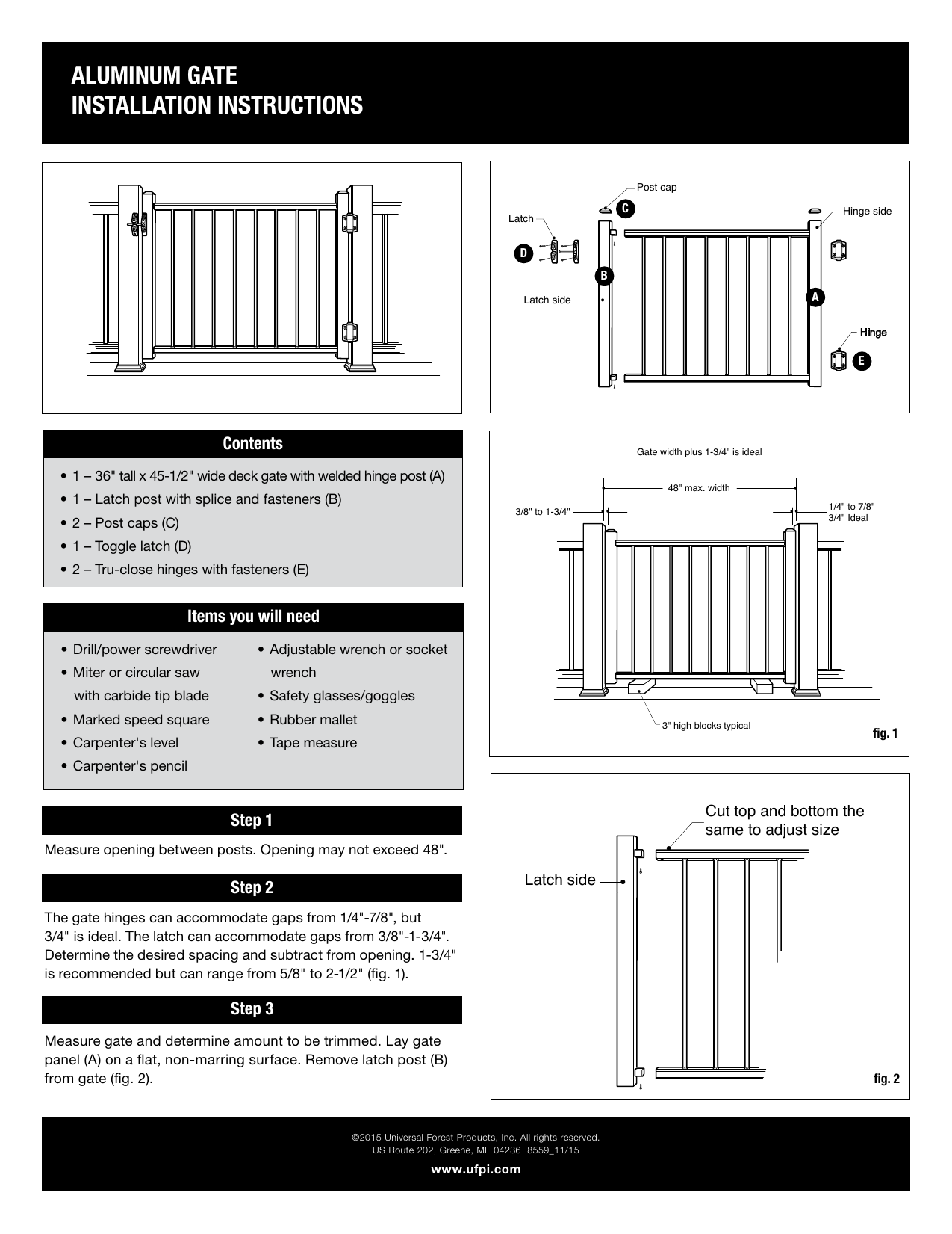DeckoRail 238352 4 ft. x 3 ft. Adjustable Black Aluminum Deck Gate