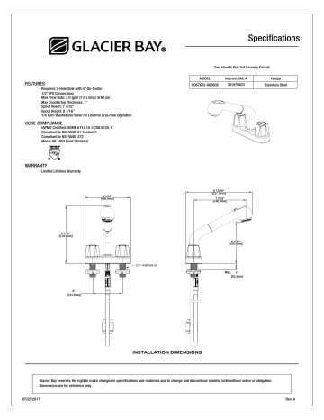 Glacier Bay HD67655-0008D2 4 in. 2-Handle Centerset Pull-Out Laundry ...