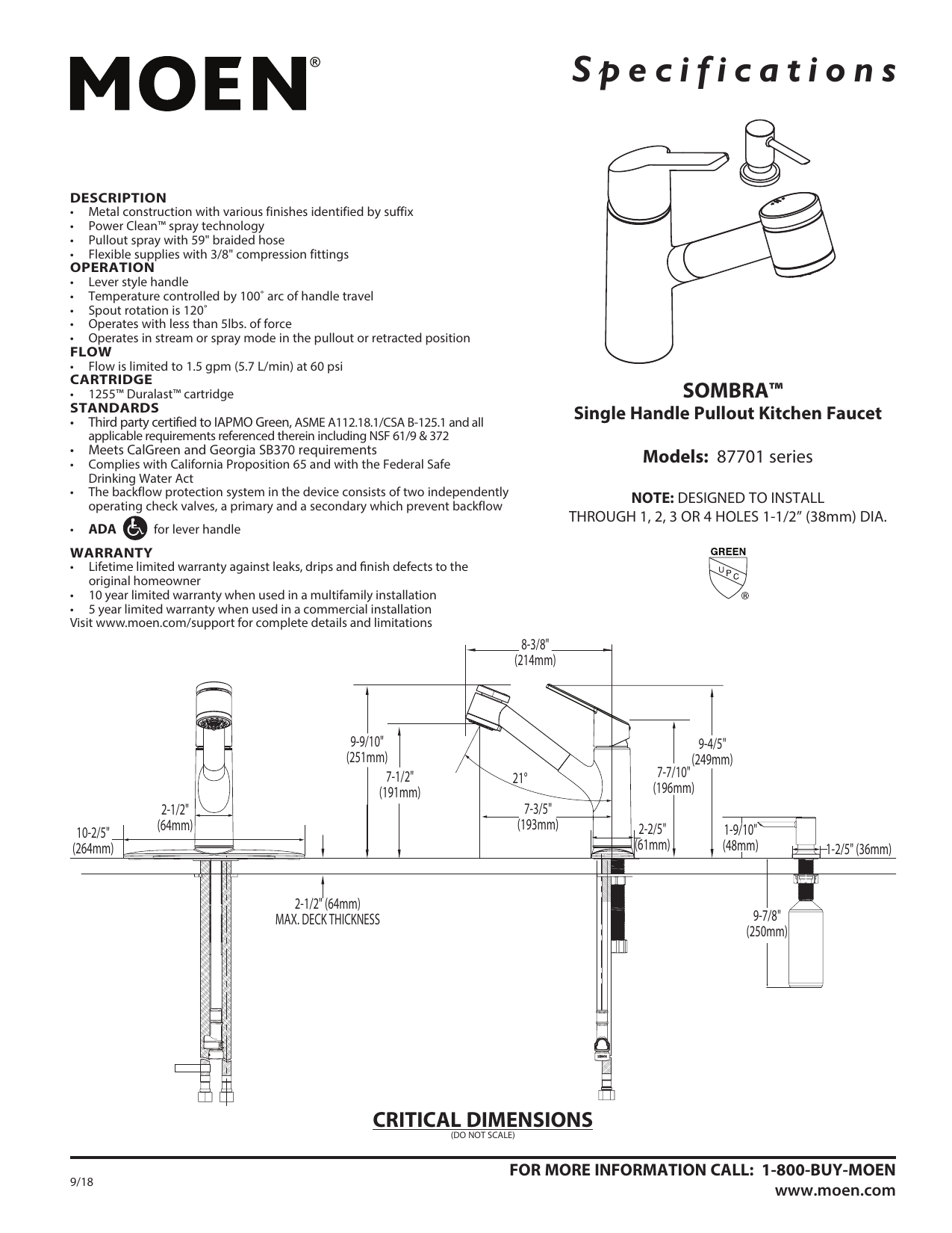 Moen 87701SRS Specification Manualzz