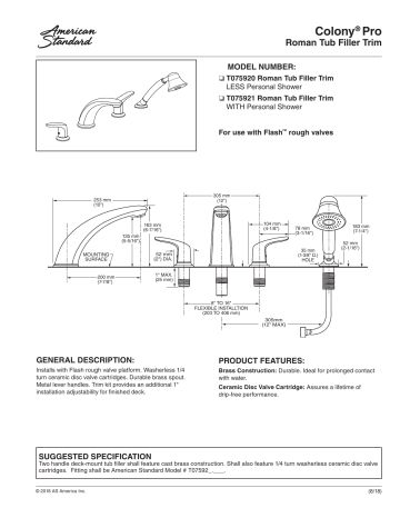 American Standard T075921.295 Colony PRO 2-Handle Deck-Mount Roman Tub ...