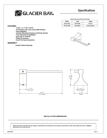 Glacier Bay 20136-2001 Specification | Manualzz