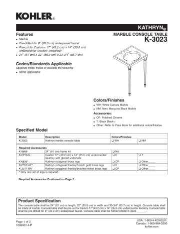 kohler manualzz specification