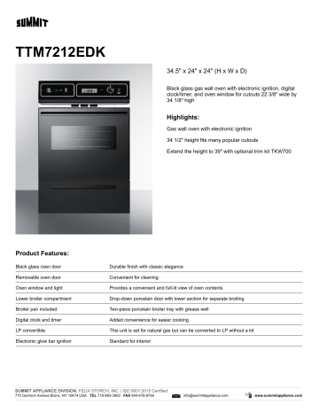 Summit TEM721BKW 24 Wide Electric Wall Oven