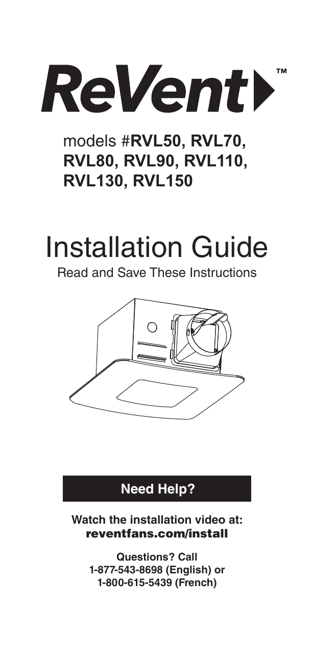 ReVent RVL50 50 CFM Easy Installation Bathroom Exhaust Fan Instructions |  Manualzz