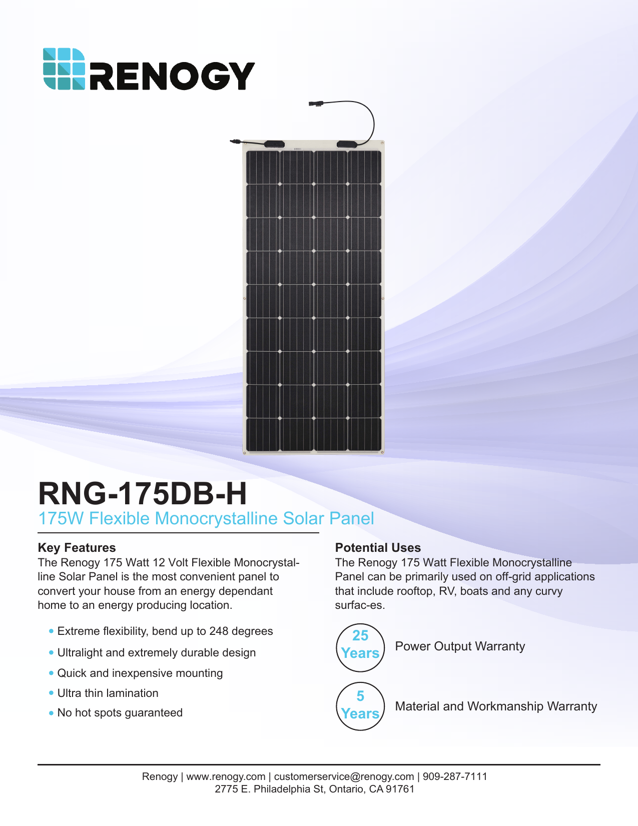 Renogy Rng 175db H 175 Watt 12 Volt Extremely Flexible Ultra Thin And Light Weight 5928