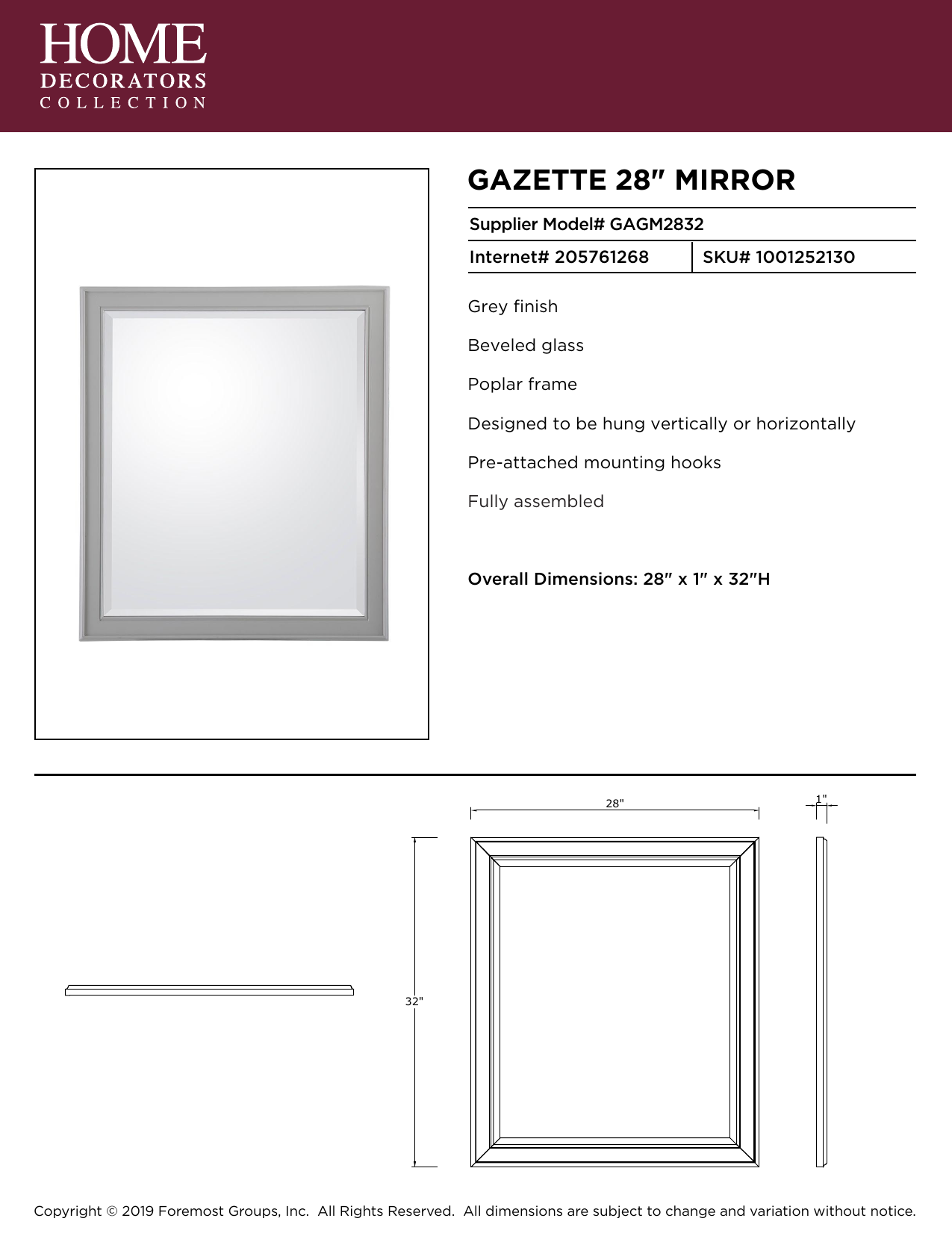 Home Decorators Collection Gagm2832 Gazette 28 In W X 32 L Wall Hung Mirror Grey Specification Manualzz Home Decorators Collection Gagm2832, Home Decorators Collection Gazette Mirror