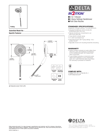 Delta 75488 In2ition 4-Spray Hand Shower and Shower Head Combo Kit with Pause 