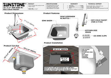 Sunstone A-SS17 17 in. 304 Stainless Steel Single Sink Instructions | Manualzz