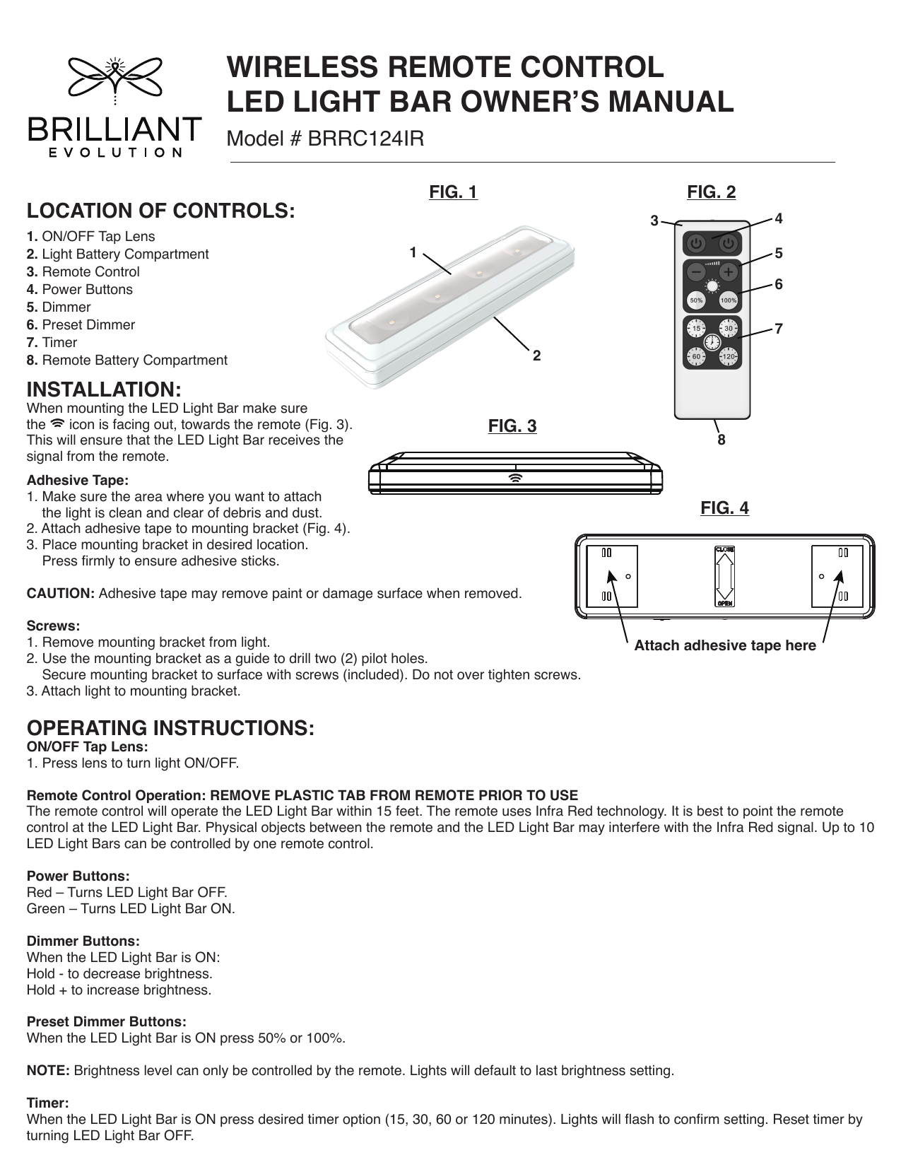 brilliant evolution wireless led under cabinet light with remote brrc124ir