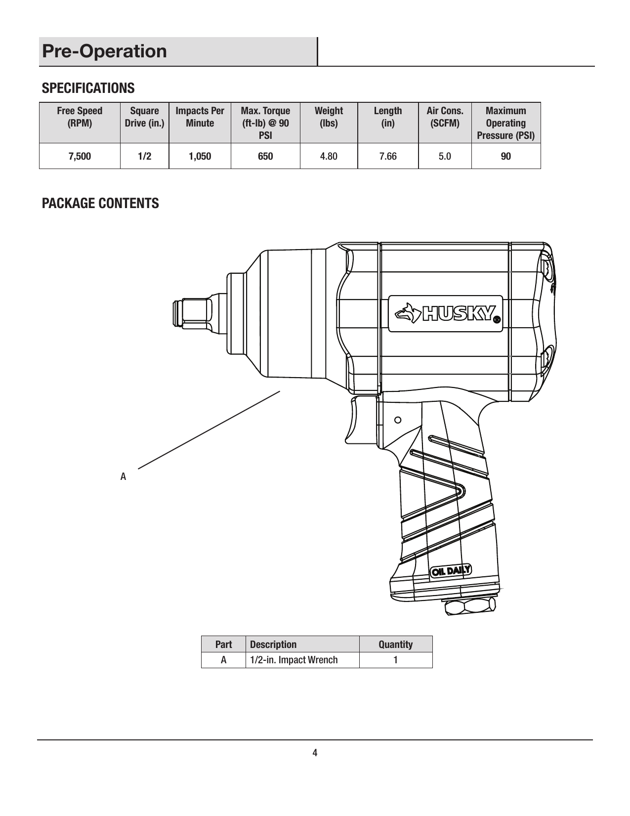 Husky H4455 650 ft./lbs. 1/2 in. Impact Wrench Specification Manualzz