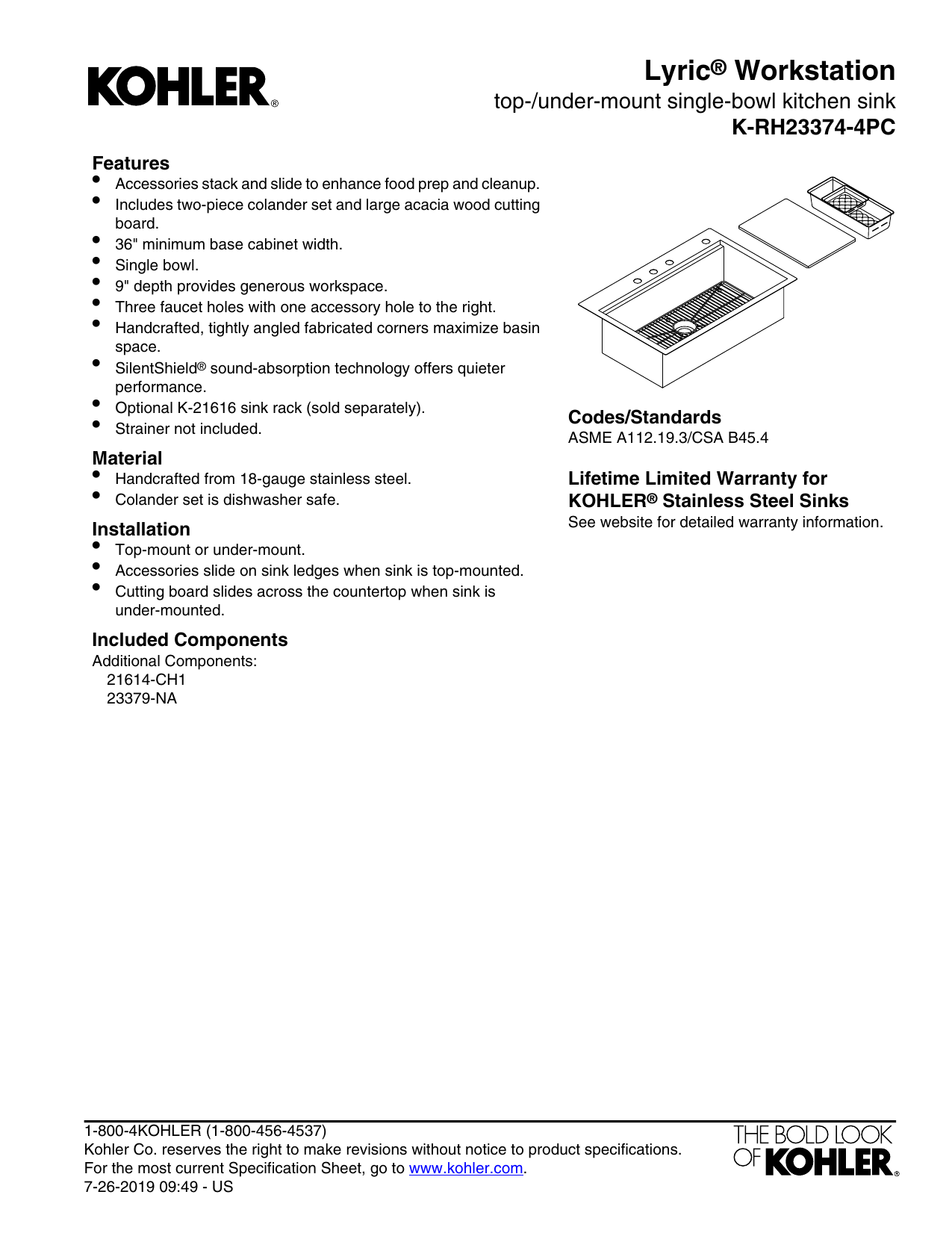 Kohler K Rh23374 4pc Na K R10651 Vsr23374 Specification Manualzz