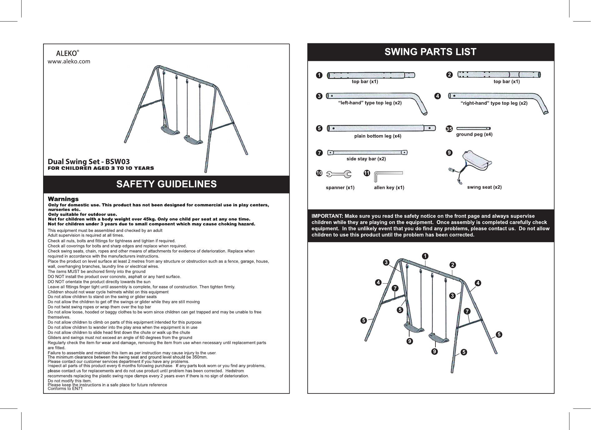 groundlevel swing seat instructions