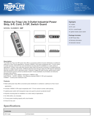 Tripp Lite 3SP Waber 3-Outlet Industrial Power Strip Specification | Manualzz