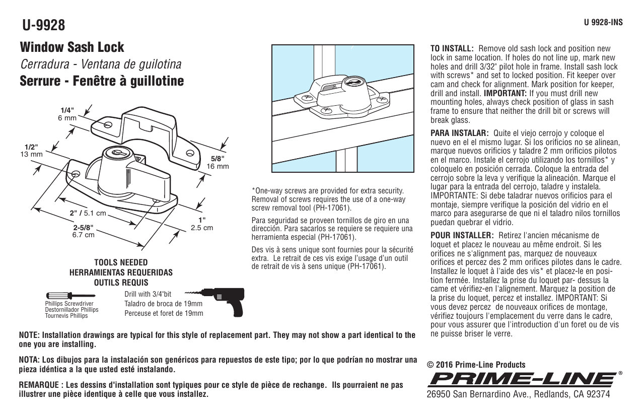 Prime Line U 9928 2 5 8 In White Metal Keyed Window Sash Lock With Diecast Operating Instrustions Manualzz