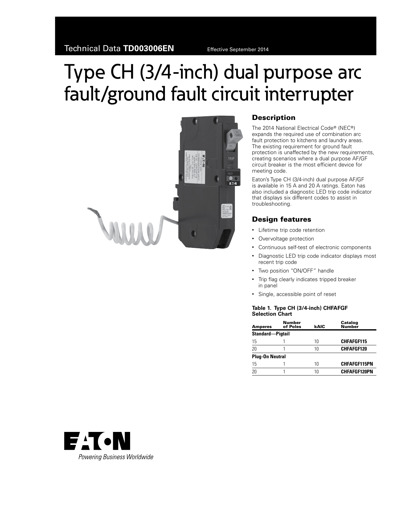 EATON DUAL PURPOSE ARC FAULT GROUND BREAKER CHFAFGF120CS Other