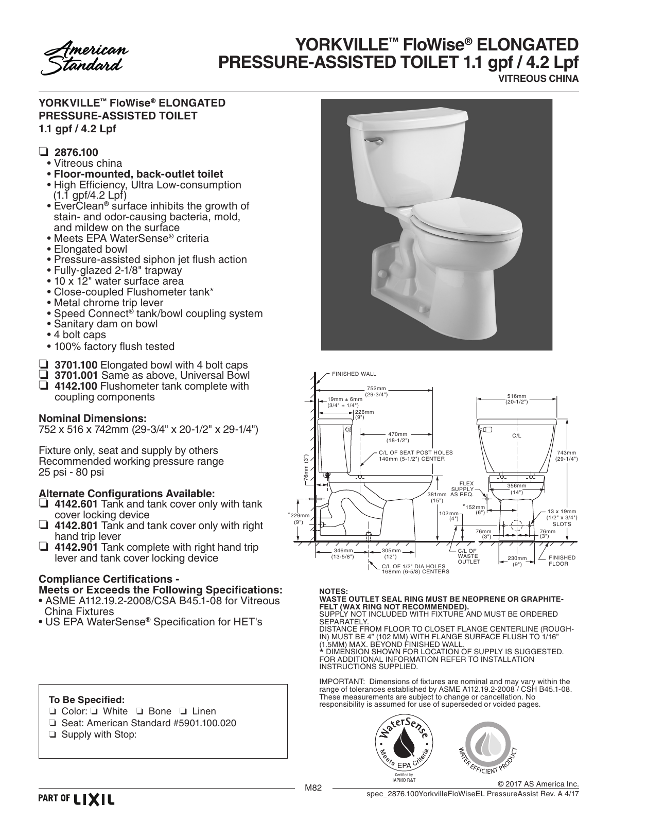 American Standard 2876.100.020 Specification | Manualzz