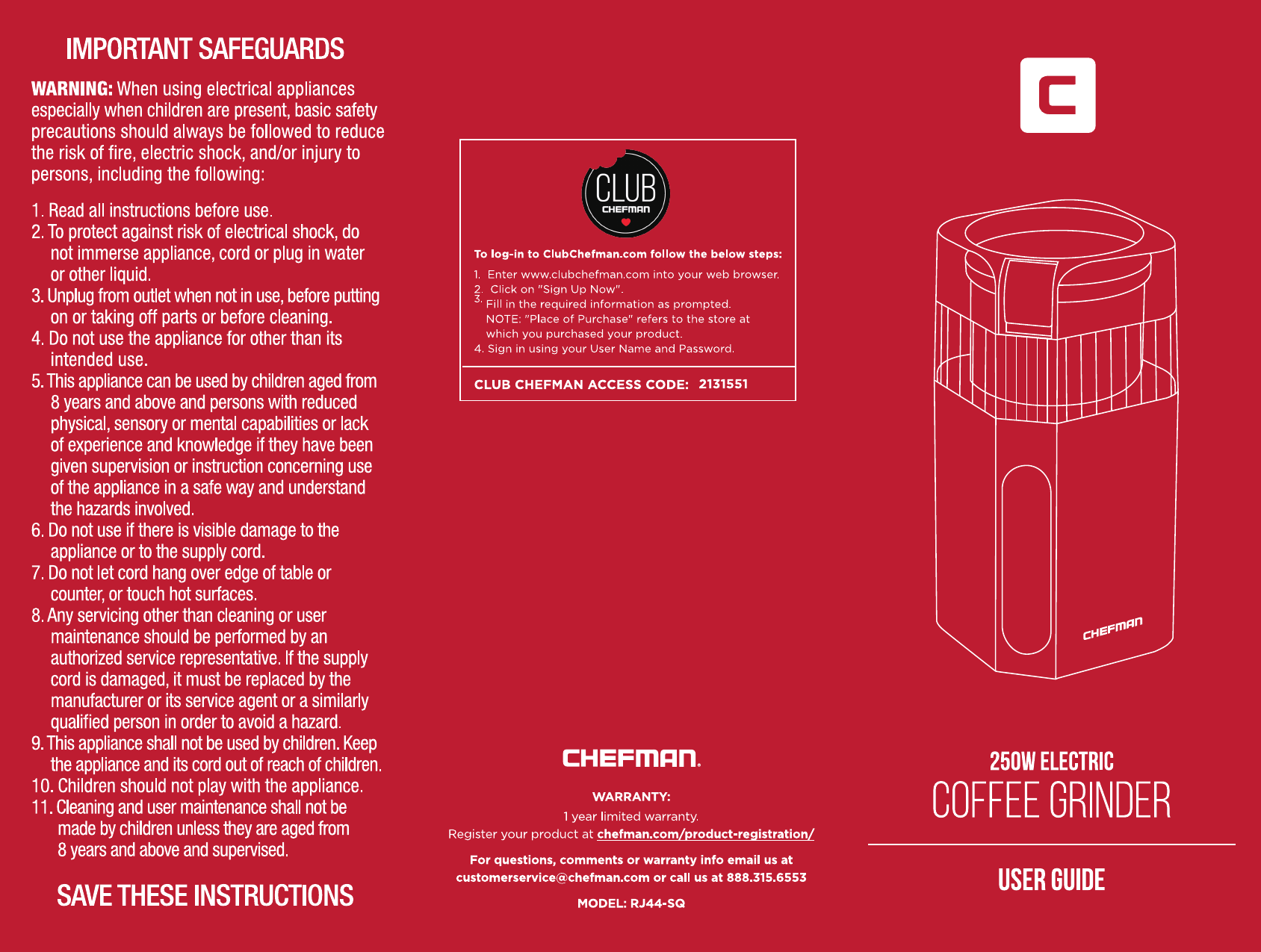 Chefman 250 Watt Electric Coffee Grinder User guide Manualzz