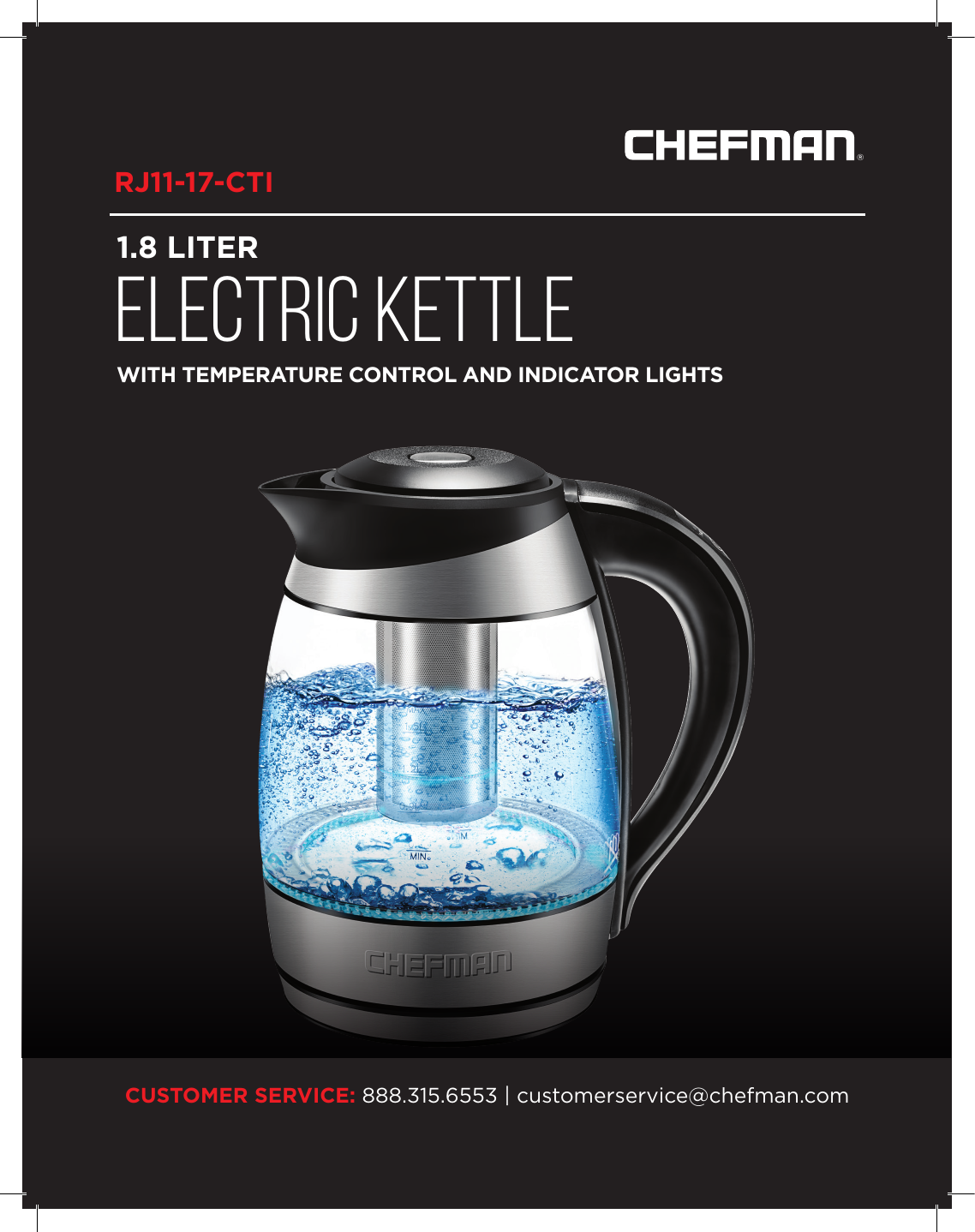 RJ11-17-CTI CHEFMAN - 1.8 Liter Electric Glass Kettle with 5 Presets & LED  Indicator Lights, Removable Tea Infuser - Stainless Steel/Black - Black  Friday