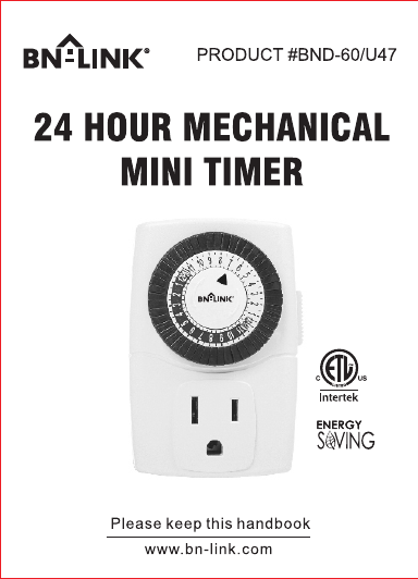 BN-LINK BND-60/U47 Indoor Mini 24-Hour Mechanical Outlet Timer, 3-Prong,  2-Pack