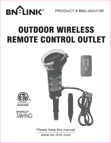 BN-Link Outdoor Wireless Remote Control Outlet/Timer/BNC-60/U129R//Manual  Preown