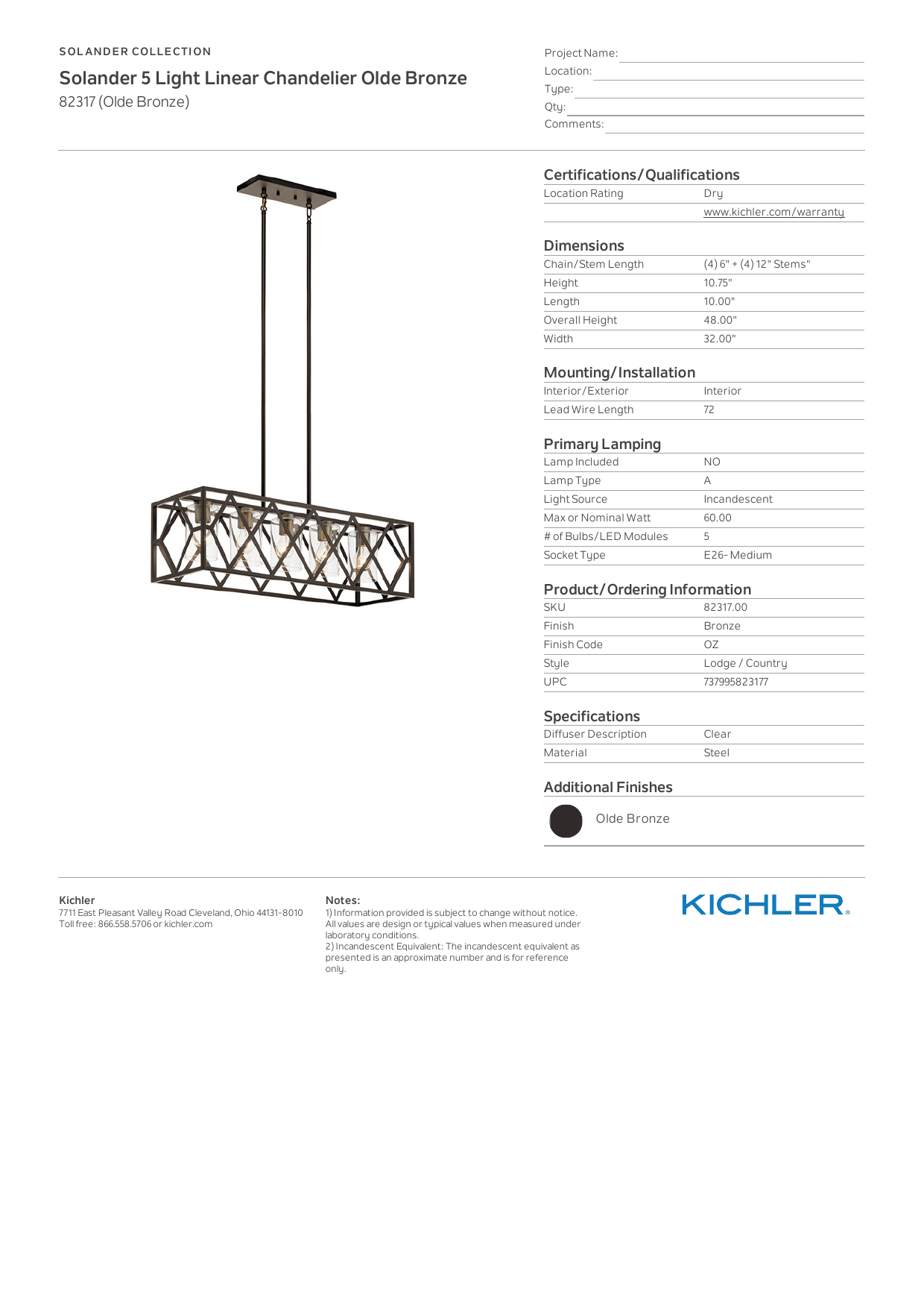 Kichler Lighting 82317 Solander 5 Light 