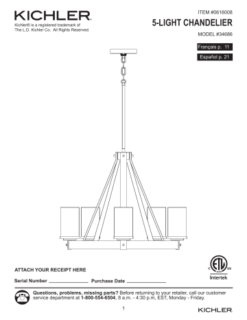 Kichler Lighting 34686 Instruction Manual Manualzz Kichler Lighting 34686 Instruction, How To Install Kichler Chandelier