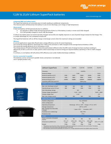 Victron Energy 12,8V & 25,6V Lithium SuperPack Datasheet | Manualzz