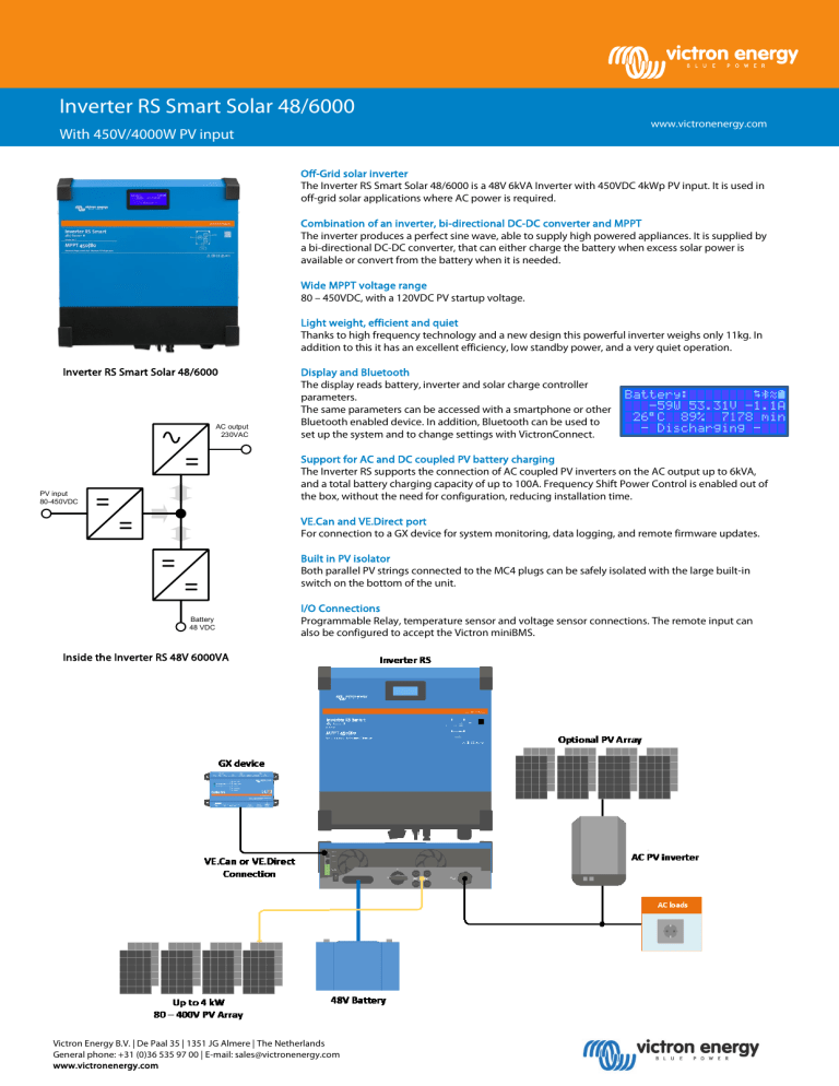 Victron Energy Inverter Rs Smart Solar Datasheet Manualzz