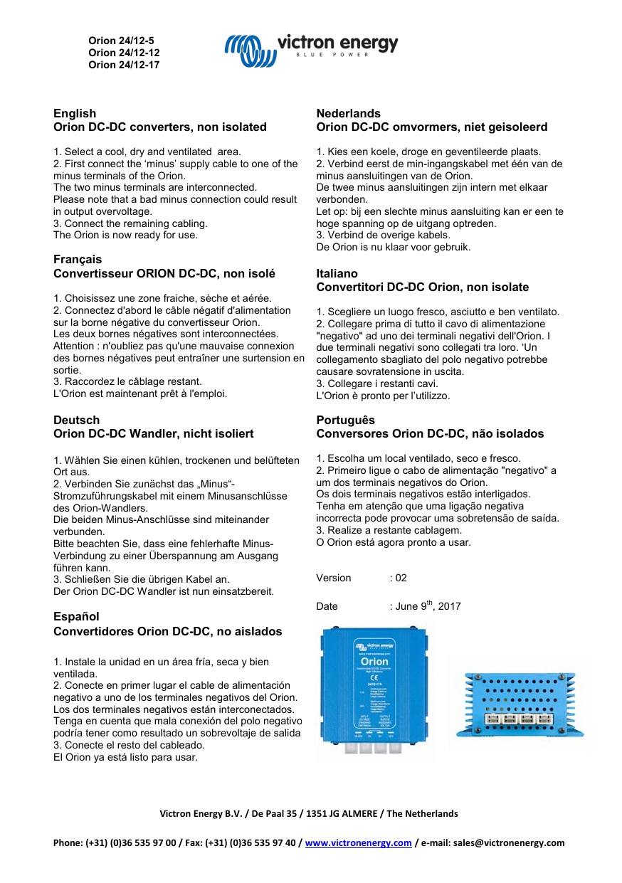 Victron Energy Orion Dc Dc Converters Non Isolated 24 12 5a 12a 17a Owner S Manual Manualzz