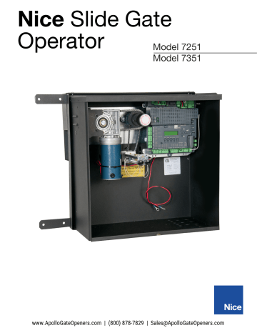 Nice Apollo 72001K-DUAL Dual Commercial Slide Gate Operator Installation Manual | Manualzz