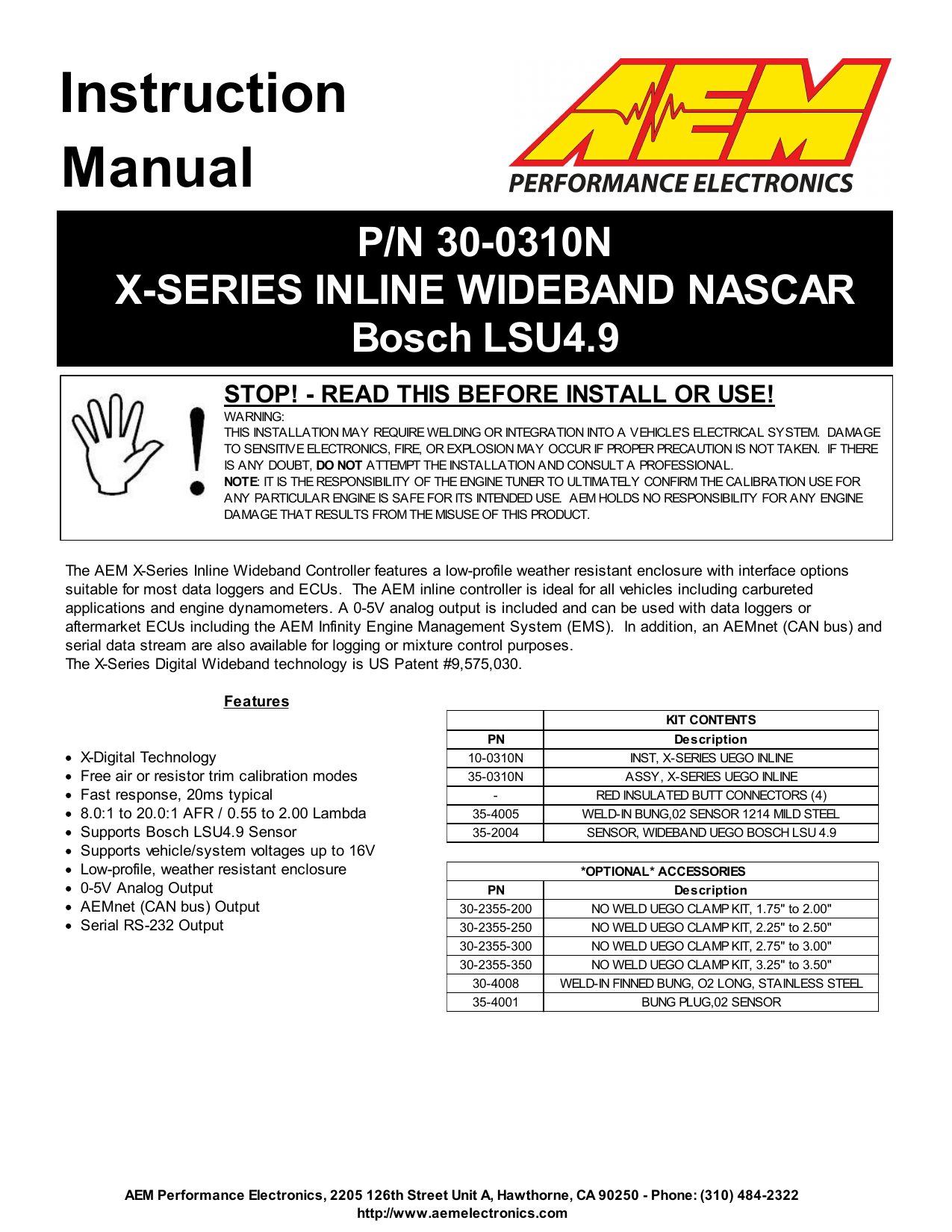 Aem 300300 Xseries Wideband Manual