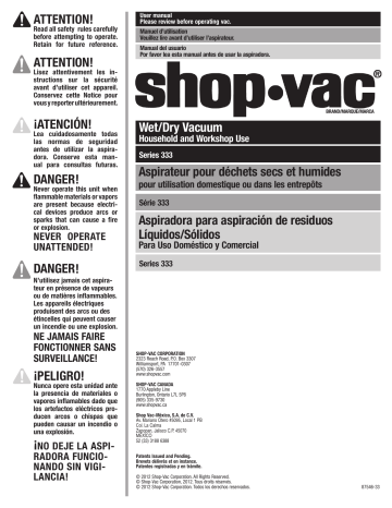 Shop-Vac 3334.0 6 Gallon 4.0 Peak HP Wet / Dry Vacuum User Manual | Manualzz