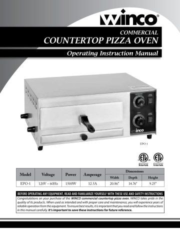Winco EPO-1 Electric Pizza Oven Manual | Manualzz
