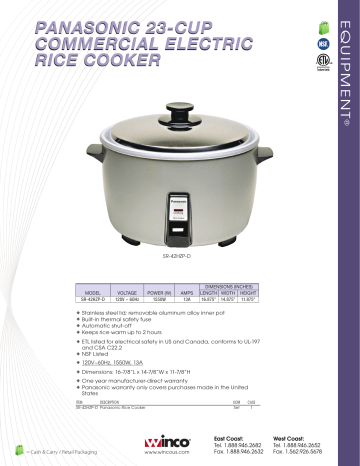 Panasonic SR-42HZP 23 Cup Electric Rice Cooker Large Commercial