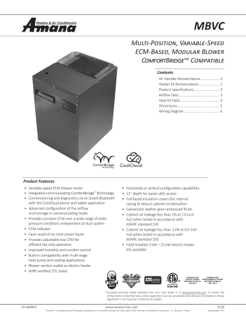 Amana MBVC Series Air Handlers and Coil Product Spec | Manualzz