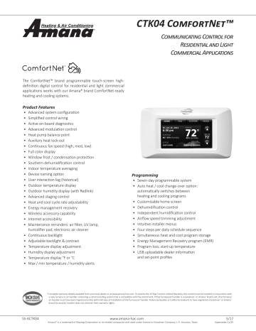 Goodman ComfortNet Programmable Communicating Thermostat - CTK04AE