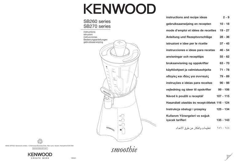 Kenwood Sb277 Sb266 Smoothie Maker Brukermanual Manualzz